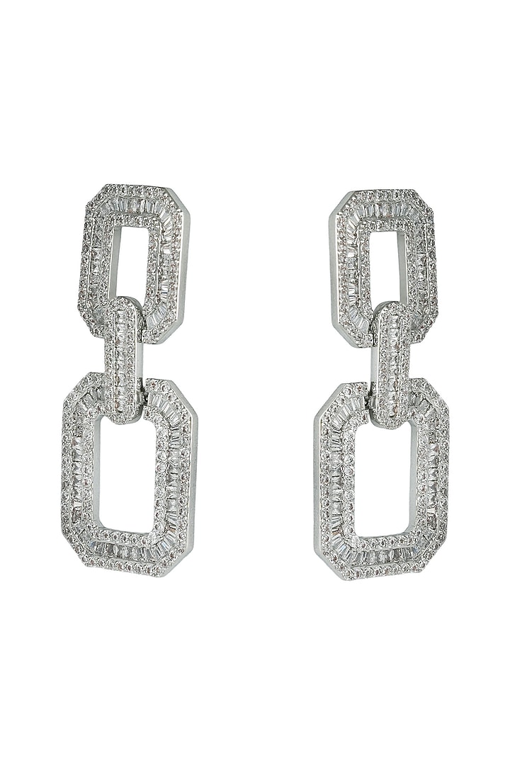 Silver Finish Zircon Statement Earrings by Prihan Luxury Jewelry at Pernia's Pop Up Shop