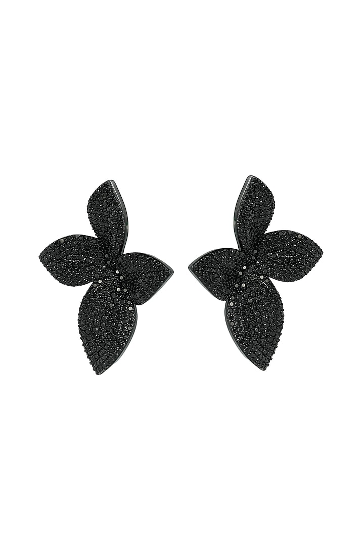 Black Rhodium Finish Zircon Floral Stud Earrings by Prihan Luxury Jewelry at Pernia's Pop Up Shop
