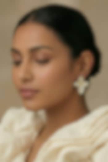 Gold Finish Zircon Floral Stud Earrings by Prihan Luxury Jewelry at Pernia's Pop Up Shop