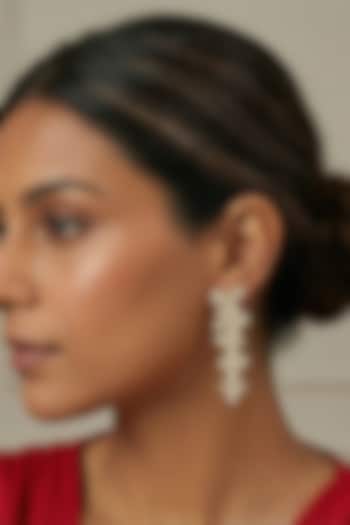 Gold Finish Zircon Floral Dangler Earrings by Prihan Luxury Jewelry at Pernia's Pop Up Shop