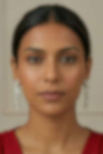 Silver Finish Zircon Floral Dangler Earrings by Prihan Luxury Jewelry at Pernia's Pop Up Shop