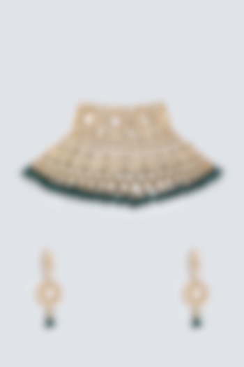 Gold Finish Emerald Stone Choker Necklace Set by Prihan Luxury Jewelry