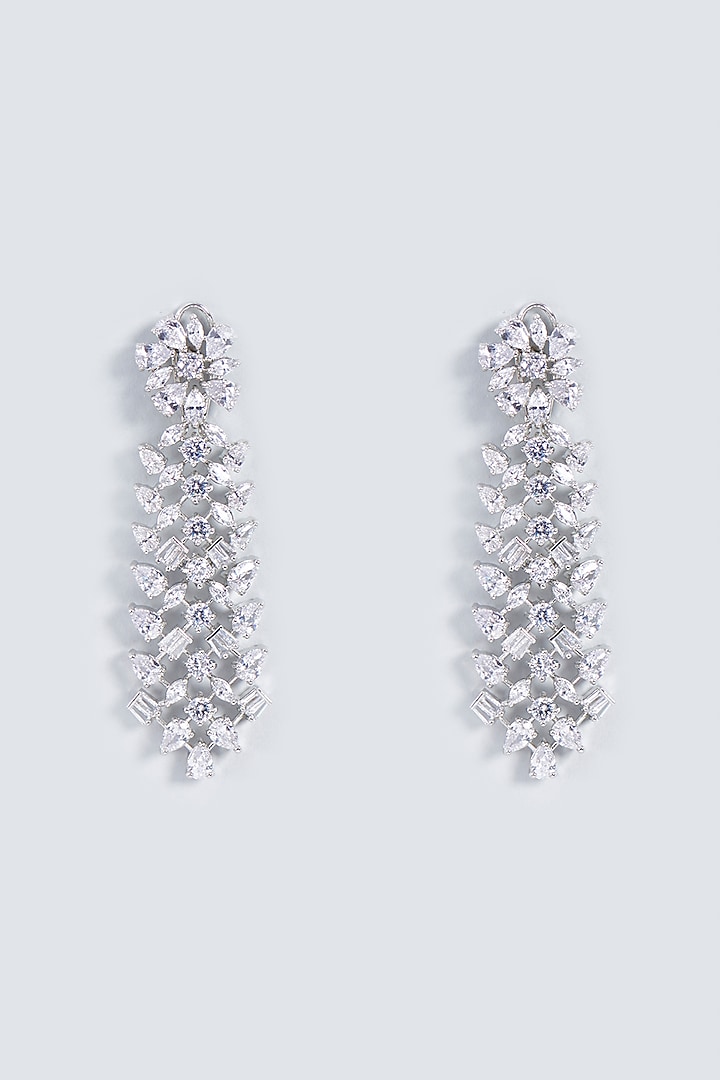 White Rhodium Finish Zircons Dangler Earrings by Prihan Luxury Jewelry at Pernia's Pop Up Shop