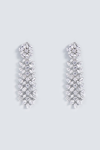 White Rhodium Finish Zircons Dangler Earrings by Prihan Luxury Jewelry