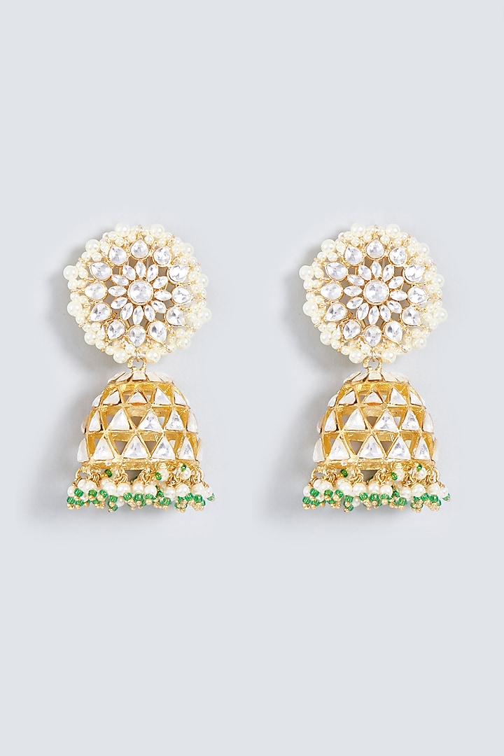 Gold Plated Kundan Polki Jhumka Earrings by Prihan Luxury Jewelry at Pernia's Pop Up Shop