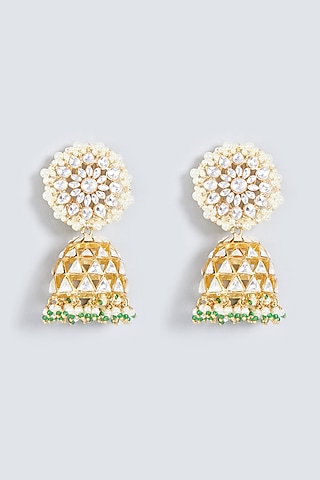 Gold Plated Kundan Polki Jhumka Earrings by Prihan Luxury Jewelry