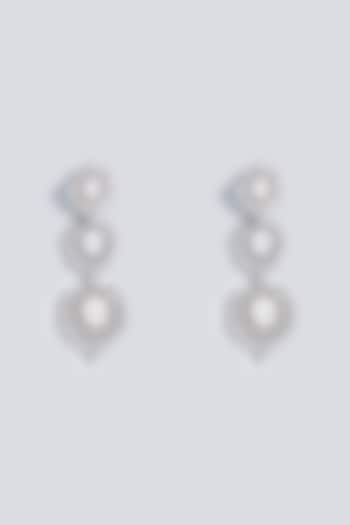 White Rhodium Finish Zircons & Pearl Dangler Earrings by Prihan Luxury Jewelry
