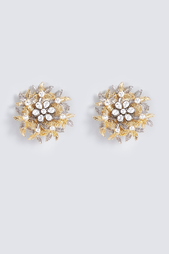 Two-Tone Finish Kundan Polki Stud Earrings by Prihan Luxury Jewelry at Pernia's Pop Up Shop