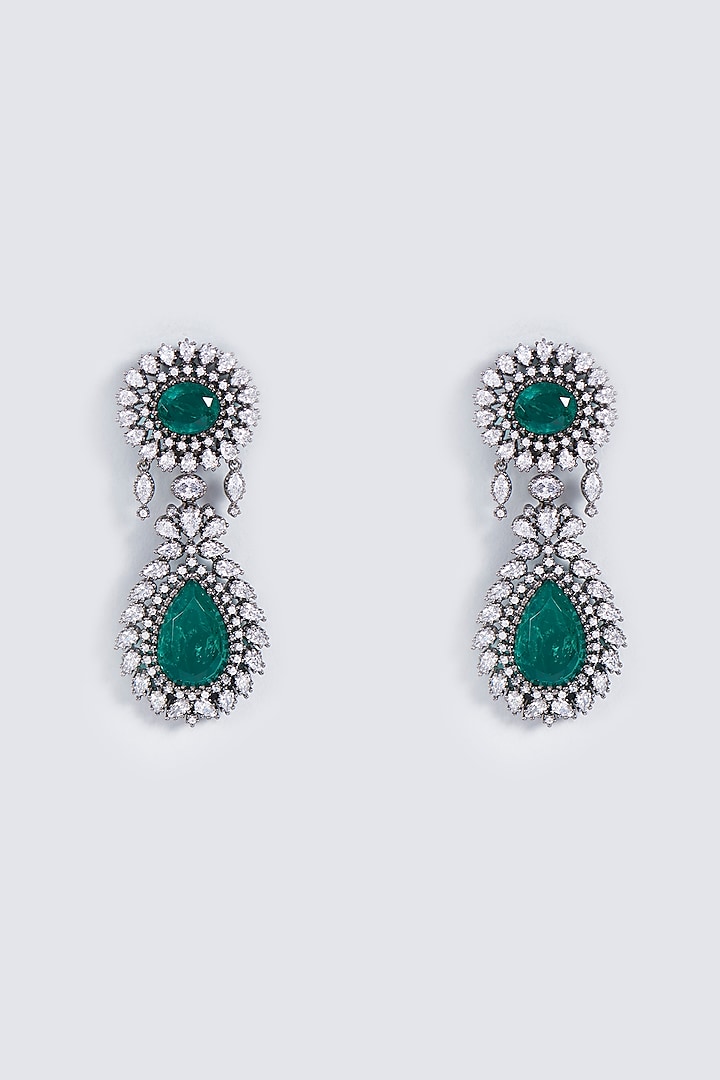 Black Rhodium Finish Zircons Dangler Earrings by Prihan Luxury Jewelry