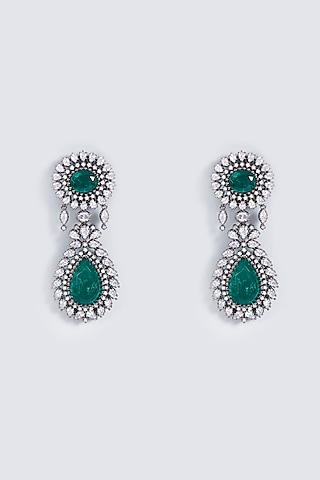 Black Rhodium Finish Zircons Dangler Earrings by Prihan Luxury Jewelry