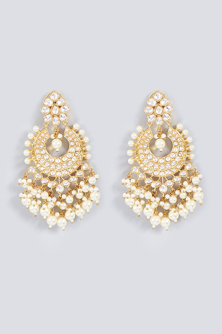Gold Plated Chandbali Earrings With Pearls by Prihan Luxury Jewelry