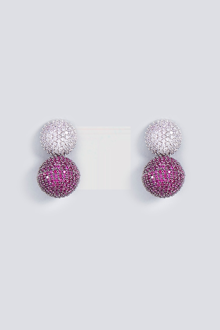 White Rhodium Finish Pink Zirconia Stud Earrings by Prihan Luxury Jewelry at Pernia's Pop Up Shop