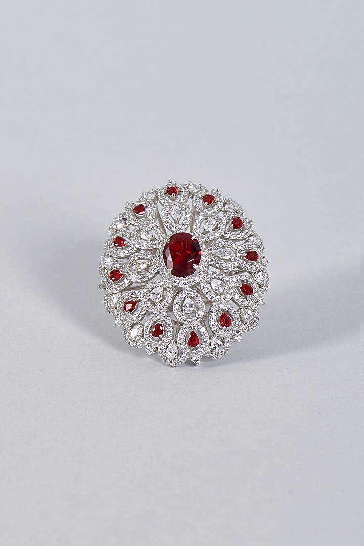 White Finish Zircon & Rubies Ring by Prihan Luxury Jewelry at Pernia's Pop Up Shop