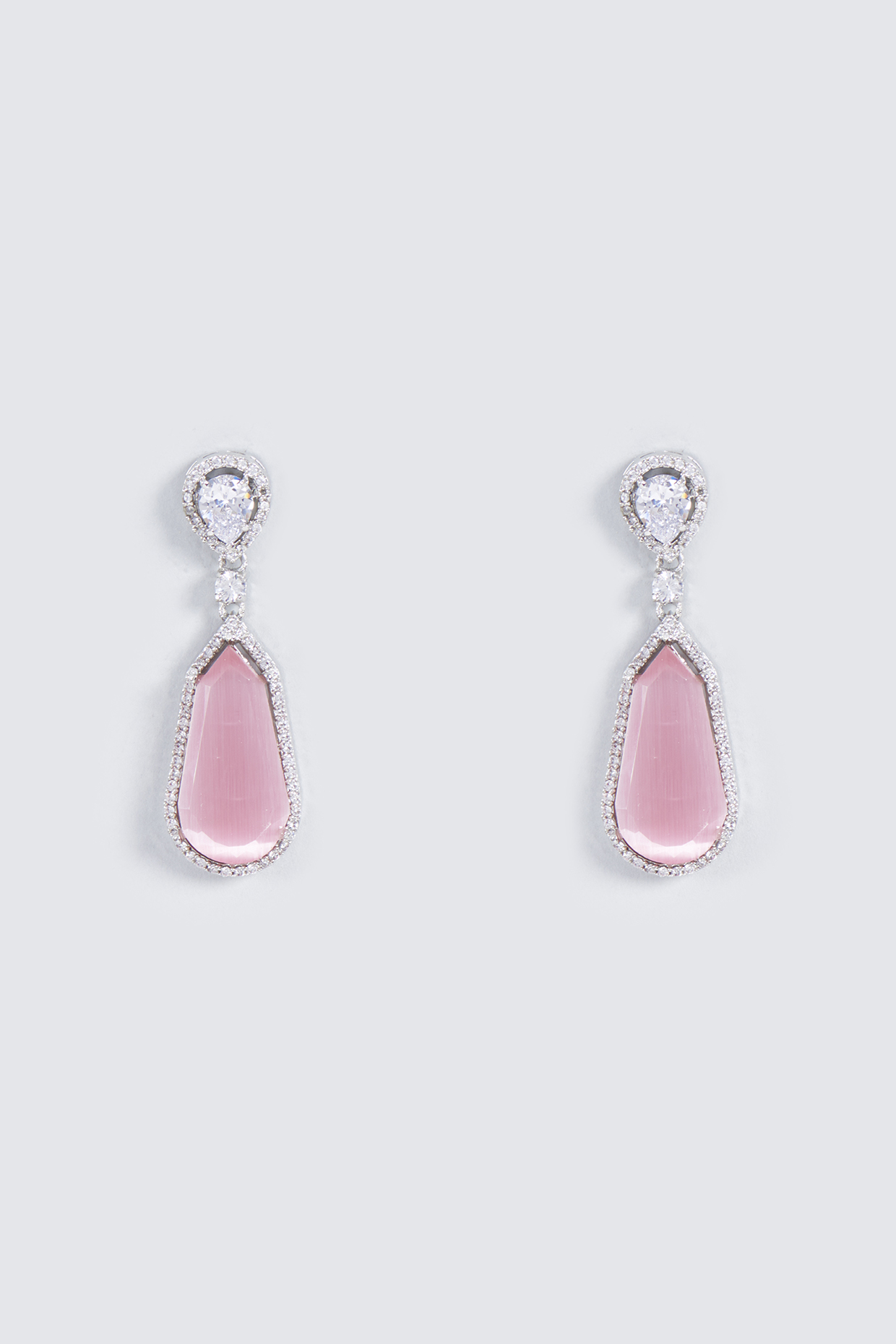 White Finish Rose Quartz Earrings by Prihan Luxury Jewelry