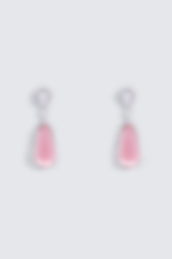 White Finish Rose Quartz Earrings by Prihan Luxury Jewelry