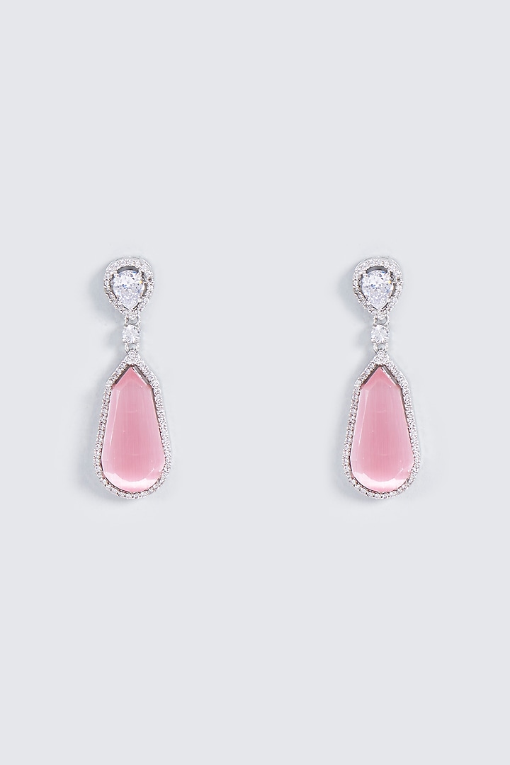 White Finish Rose Quartz Earrings by Prihan Luxury Jewelry