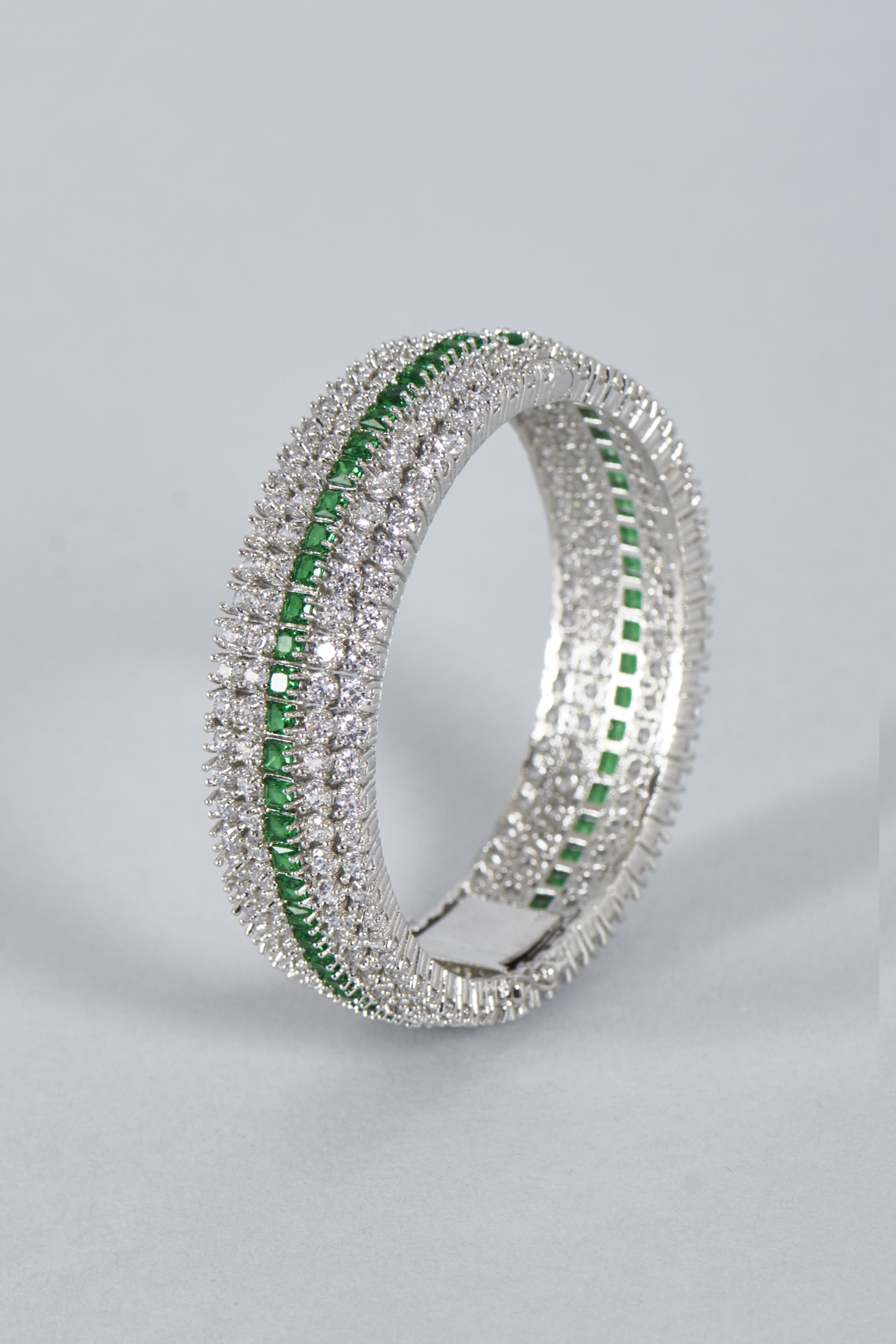 White Finish Emerald Stone Openable Kada by Prihan Luxury Jewelry