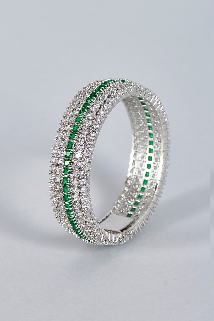 White Finish Emerald Stone Openable Kada by Prihan Luxury Jewelry