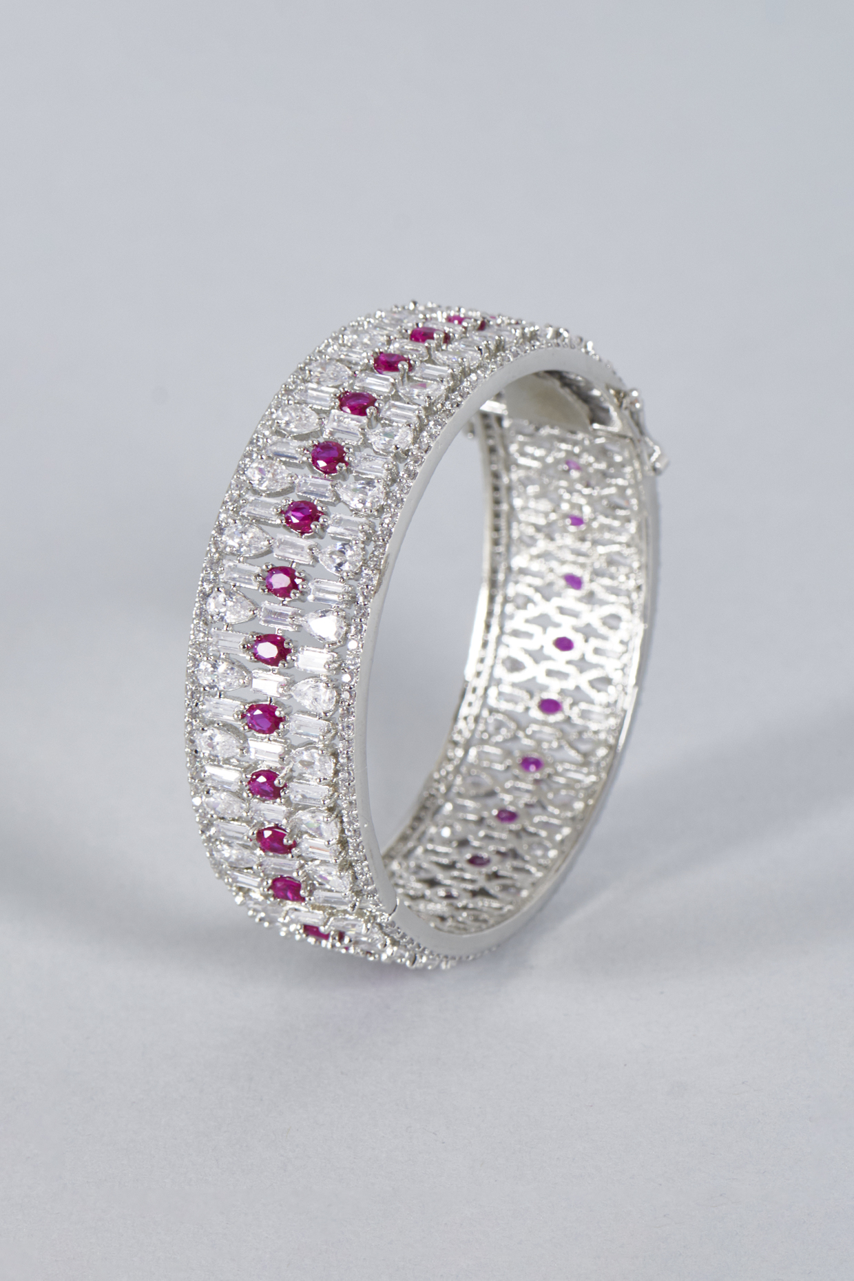 White Finish Ruby Stone Openable Kada by Prihan Luxury Jewelry