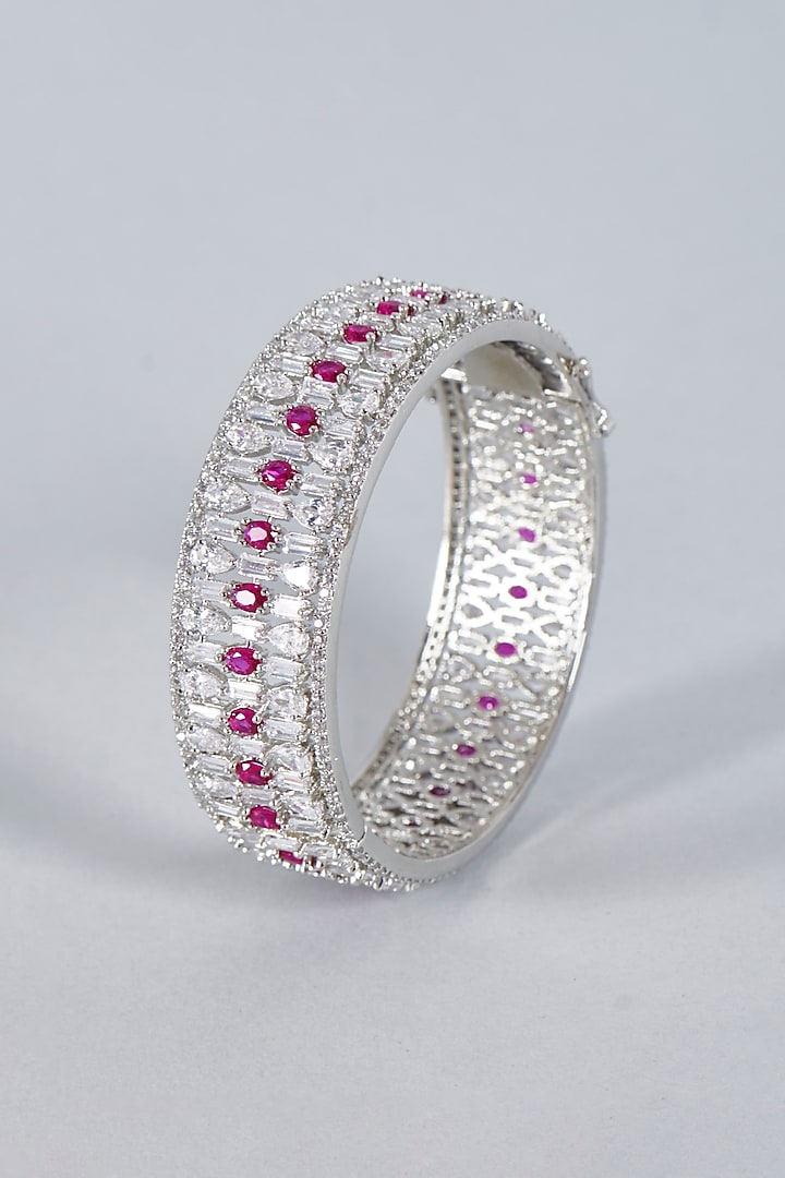 White Finish Ruby Stone Openable Kada by Prihan Luxury Jewelry
