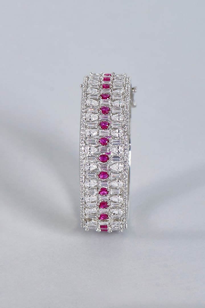 White Finish Ruby Stone Openable Kada by Prihan Luxury Jewelry