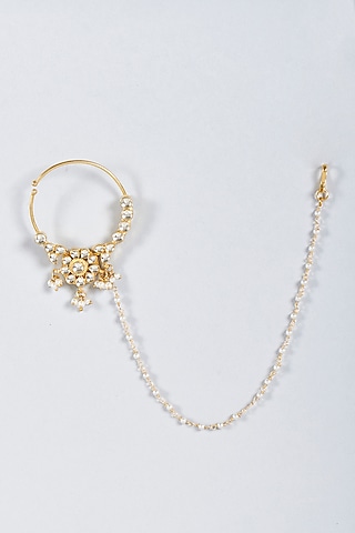 Gold Plated Kundan Polki Nose Ring by Prihan Luxury Jewelry