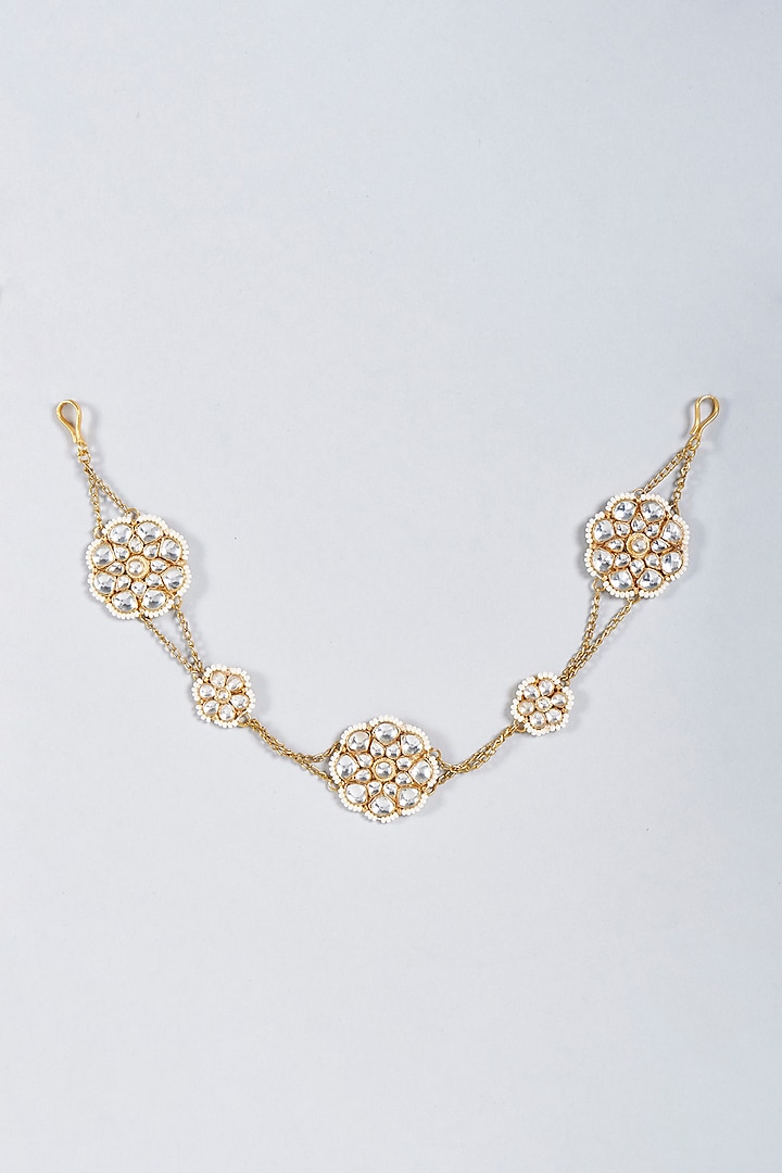 Gold Finish Shell Pearl Matha Patti by Prihan Luxury Jewelry