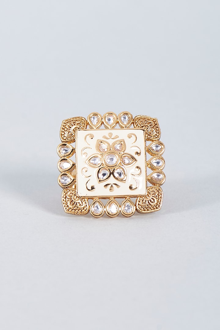Gold Finish Meenakari Ring by Prihan Luxury Jewelry