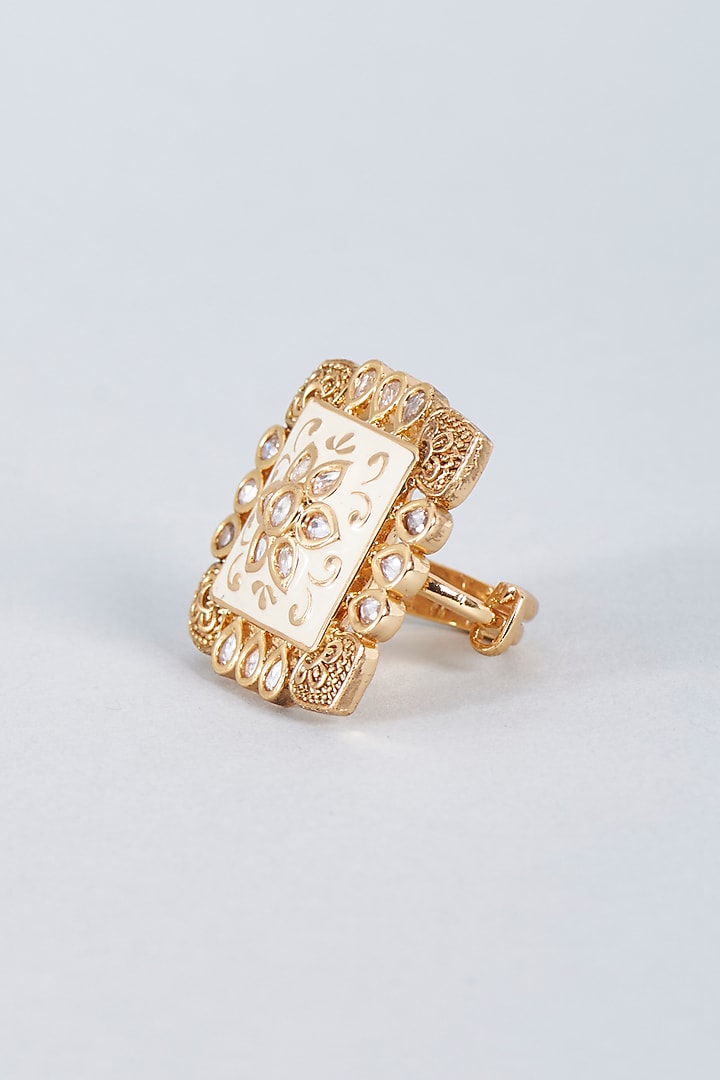 Gold Finish Meenakari Ring by Prihan Luxury Jewelry at Pernia's Pop Up Shop