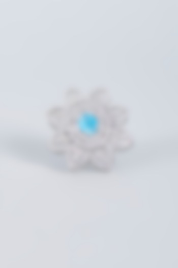 Gold Finish Aqua Stone Floral Ring by Prihan Luxury Jewelry