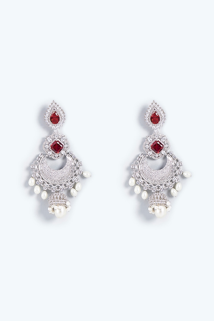 White Finish Ruby & Pearl Chandbali Earrings by Prihan Luxury Jewelry at Pernia's Pop Up Shop