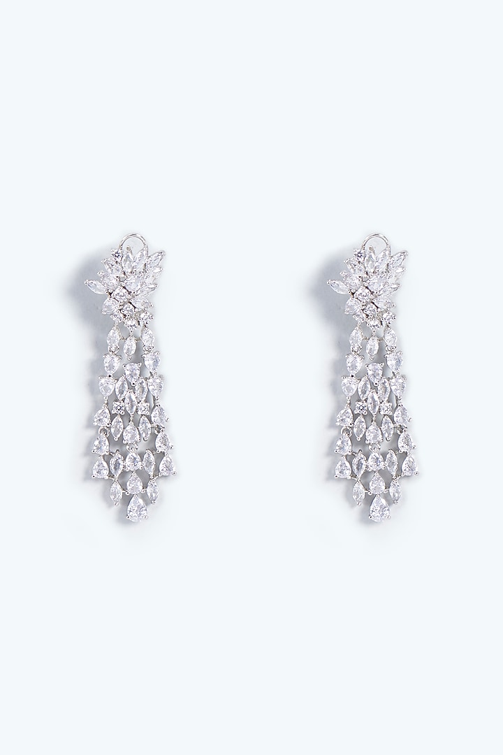 White Rhodium Finish Dangler Earrings by Prihan Luxury Jewelry at Pernia's Pop Up Shop