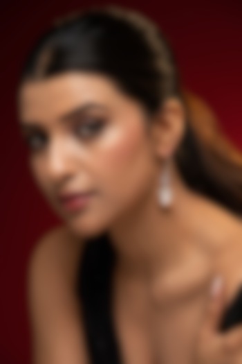 White Finish Pearl & Zircon Dangler Earrings by Prihan Luxury Jewelry at Pernia's Pop Up Shop