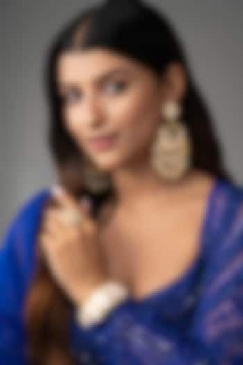 Gold Finish Kundan Polki & Beaded Chandbali Earrings by Prihan Luxury Jewelry at Pernia's Pop Up Shop