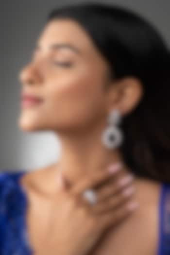 White Finish Blue Sapphire Stone & Zircon Dangler Earrings by Prihan Luxury Jewelry at Pernia's Pop Up Shop