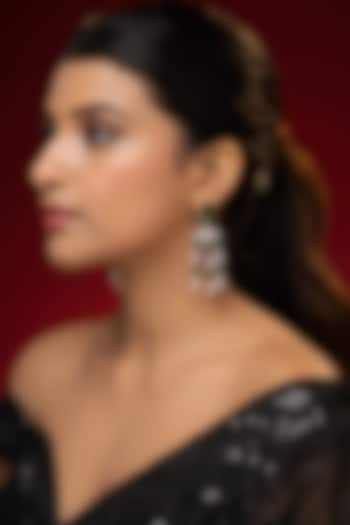 White Finish Emerald Stone & Zircon Dangler Earrings by Prihan Luxury Jewelry at Pernia's Pop Up Shop