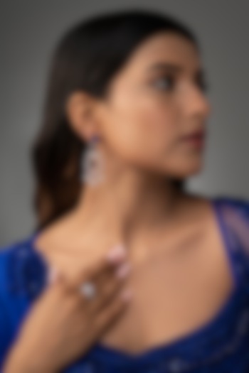 White Finish Blue Sapphire Stone & Zircon Dangler Earrings by Prihan Luxury Jewelry at Pernia's Pop Up Shop