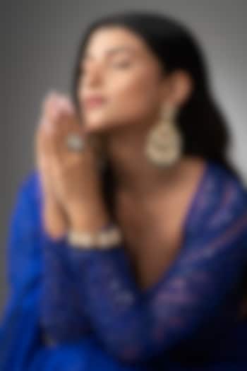 Gold Finish Green Kundan Polki Chandbali Earrings by Prihan Luxury Jewelry at Pernia's Pop Up Shop