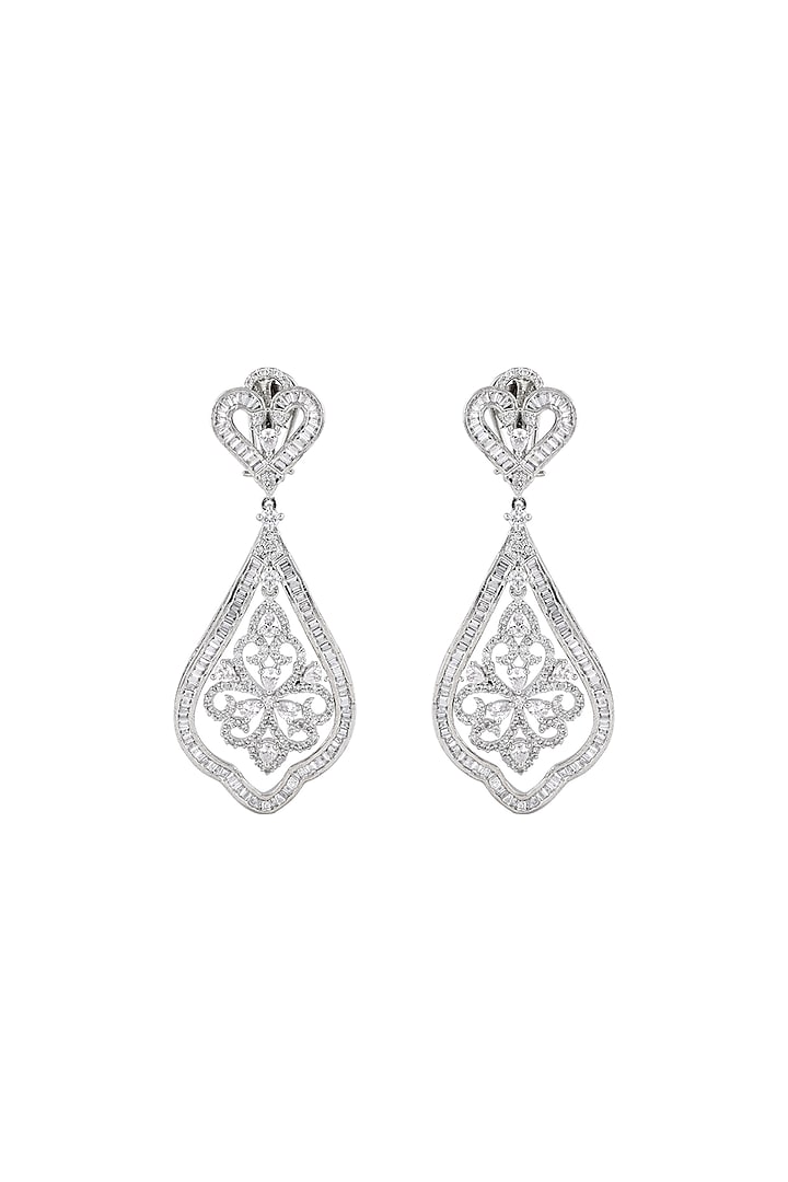 White Finish Cubic Zirconia Dangler Earrings by Prihan Luxury Jewelry at Pernia's Pop Up Shop