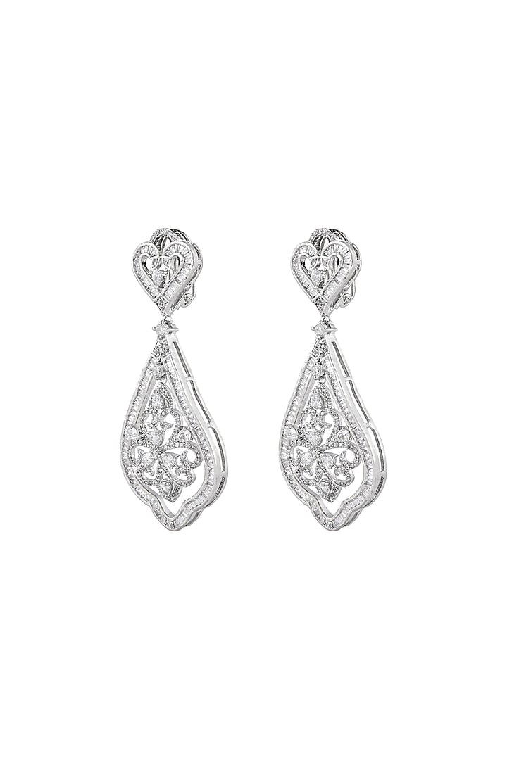 White Finish Cubic Zirconia Dangler Earrings by Prihan Luxury Jewelry at Pernia's Pop Up Shop