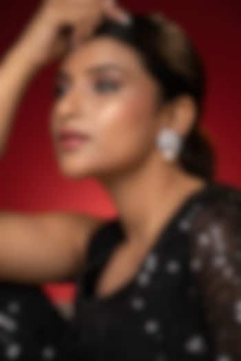 White Finish Cubic Zirconia & Pearl Drop Stud Earrings by Prihan Luxury Jewelry at Pernia's Pop Up Shop