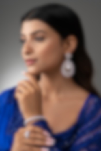White Finish Cubic Zirconia & Pearl Dangler Earrings by Prihan Luxury Jewelry at Pernia's Pop Up Shop