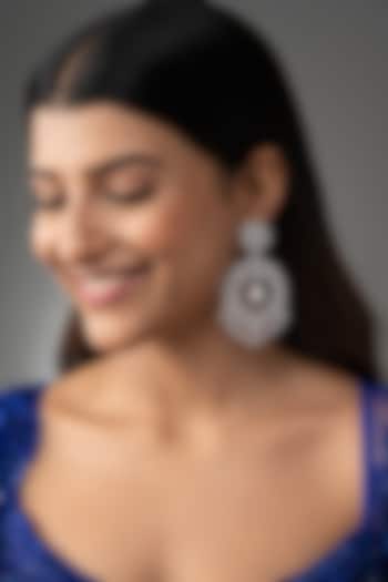 White Finish Cubic Zirconia & Pearl Chandbali Earrings by Prihan Luxury Jewelry at Pernia's Pop Up Shop