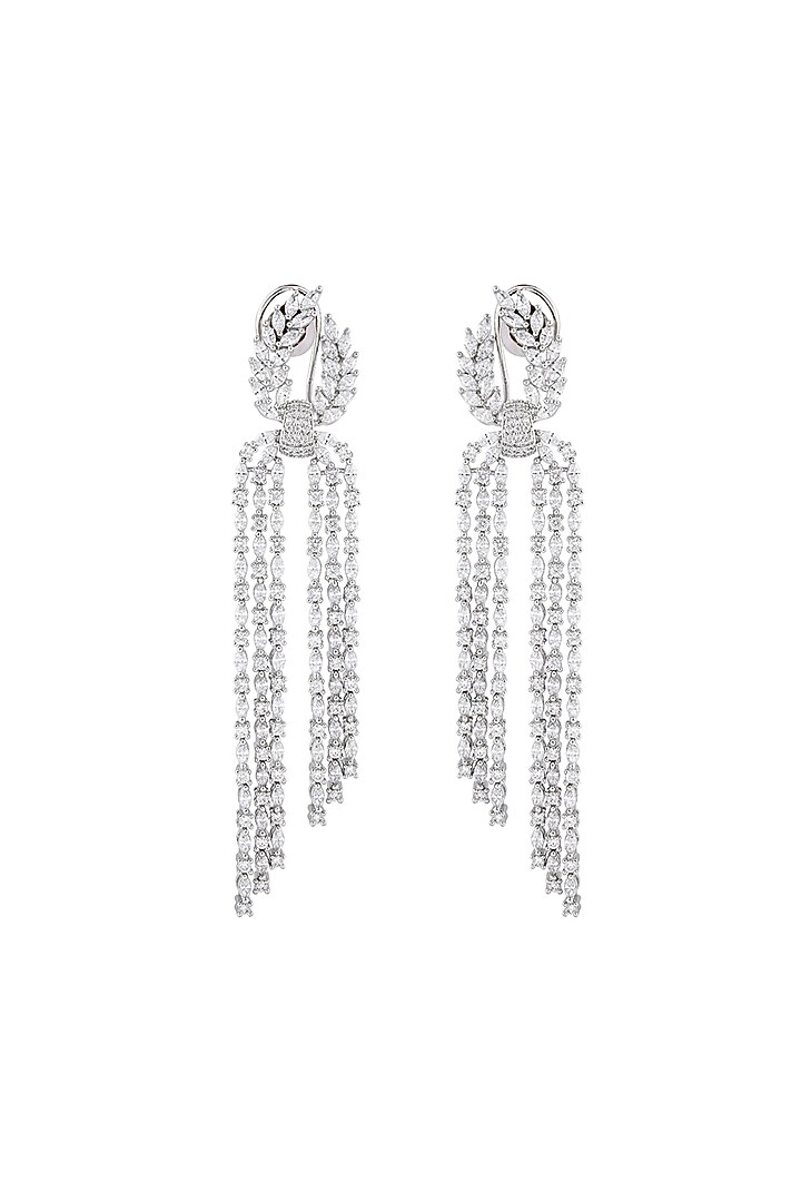 White Finish Cubic Zirconia Dangler Earrings by Prihan Luxury Jewelry at Pernia's Pop Up Shop