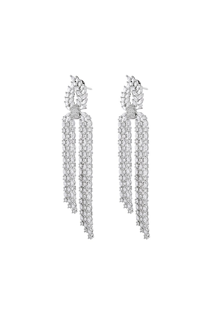 White Finish Cubic Zirconia Dangler Earrings by Prihan Luxury Jewelry at Pernia's Pop Up Shop