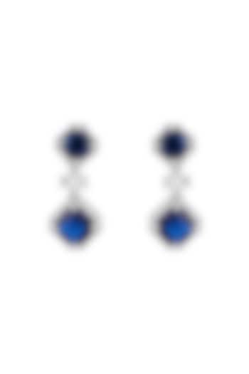 White Finish Blue Sapphire Stone & Zircon Dangle Earrings by Prihan Luxury Jewelry at Pernia's Pop Up Shop