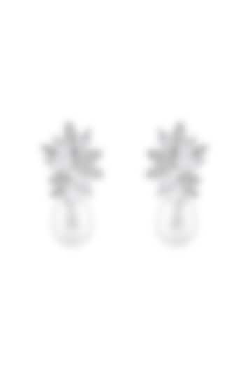 White Finish Zircon & Pearl Drop Stud Earrings by Prihan Luxury Jewelry at Pernia's Pop Up Shop