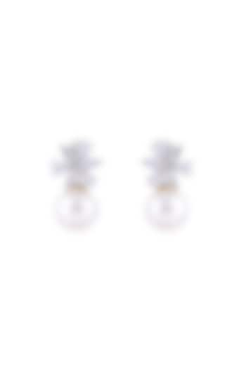 White Finish Zircon & Pearl Drop Stud Earrings by Prihan Luxury Jewelry at Pernia's Pop Up Shop