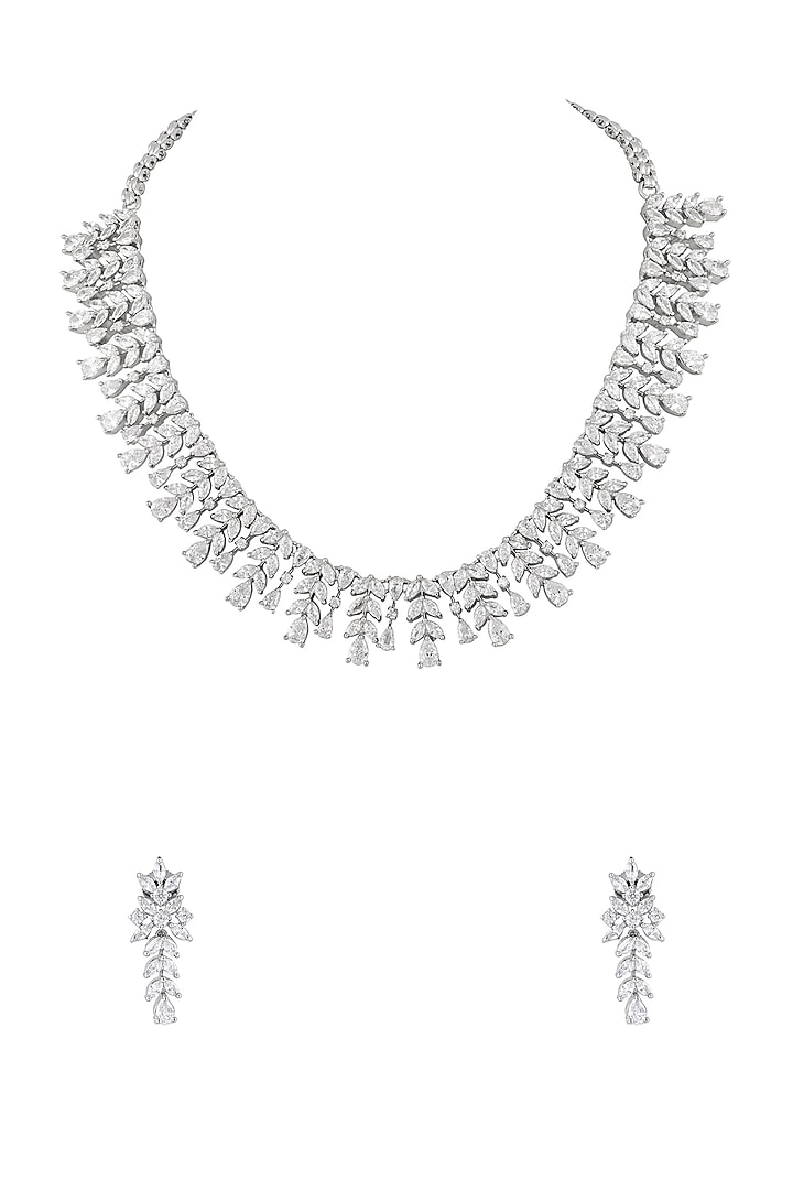 White Finish Cubic Zirconia Stone Necklace Set by Prihan Luxury Jewelry at Pernia's Pop Up Shop