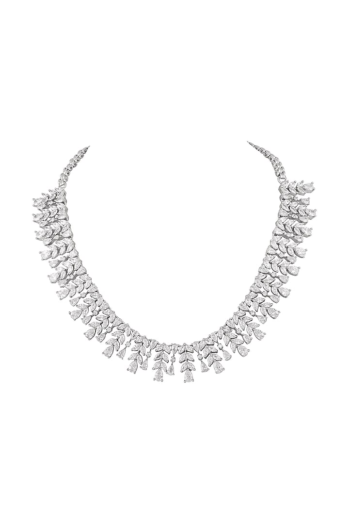 White Finish Cubic Zirconia Stone Necklace Set by Prihan Luxury Jewelry at Pernia's Pop Up Shop